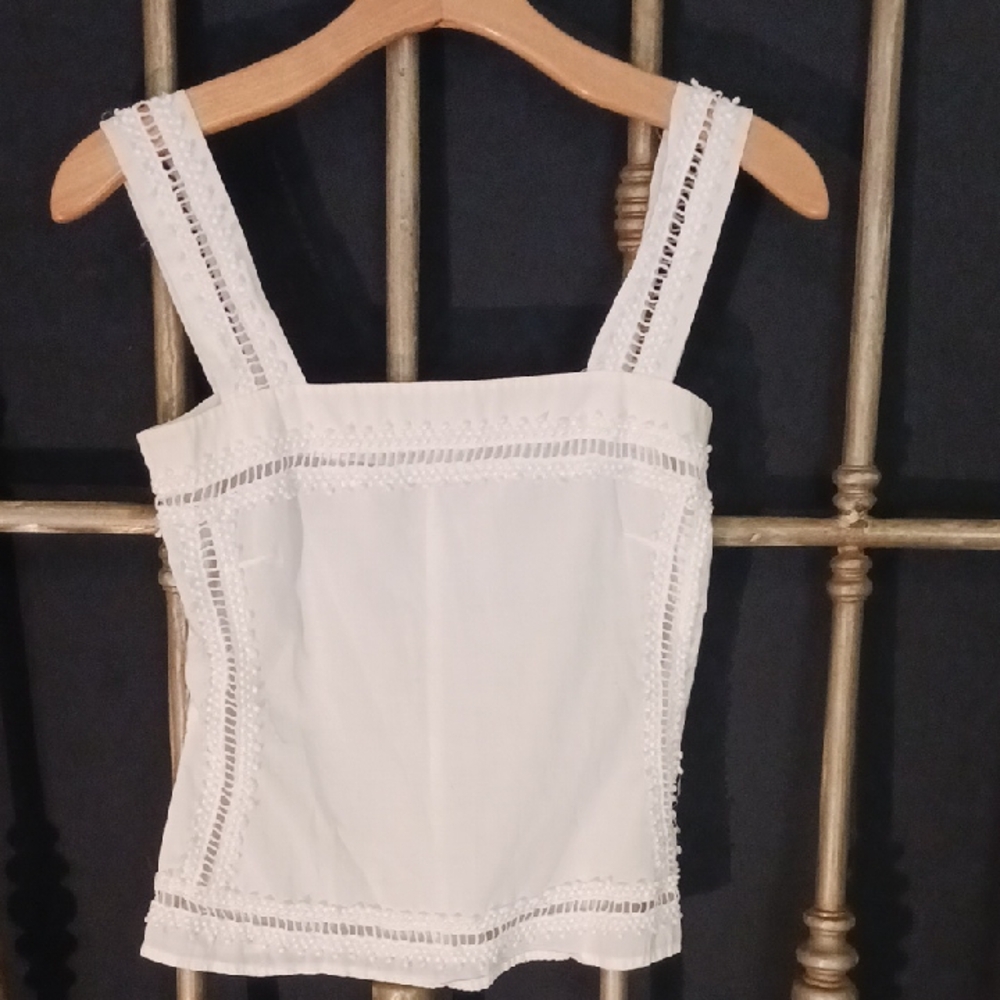 Anna Huling White, Cotton Voile Summer Blouse With Crochet Details
